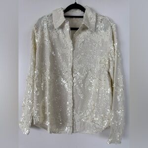 Gold Hawk $365 Lexi Sequin Button Down (Dove White) - Size XS
